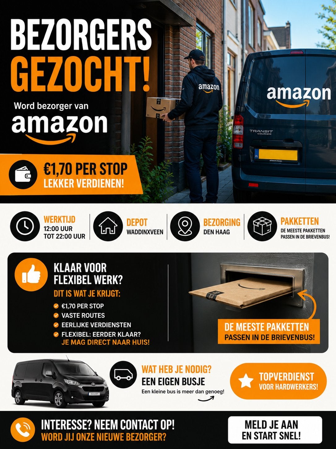 Bezorgers Gezocht – Verdien €1,70 per Stop!, Vacatures, Vacatures | Chauffeurs, Overige niveaus, Starter, Overige vormen