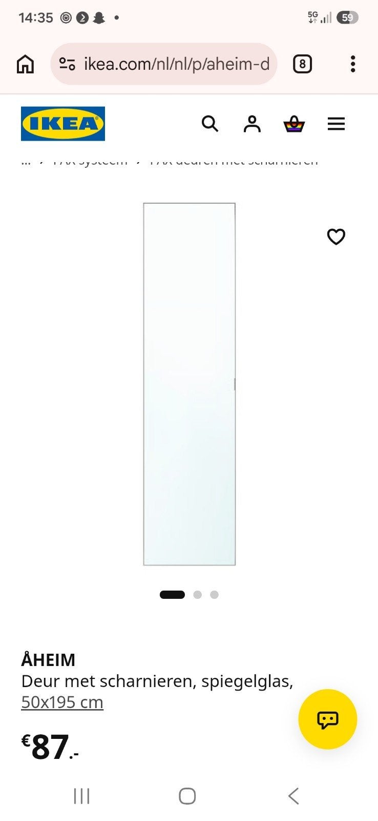 3x IKEA PAX Vikedal spiegeldeur 50x195 cm, Ophalen, Minder dan 50 cm, Gebruikt, Glas