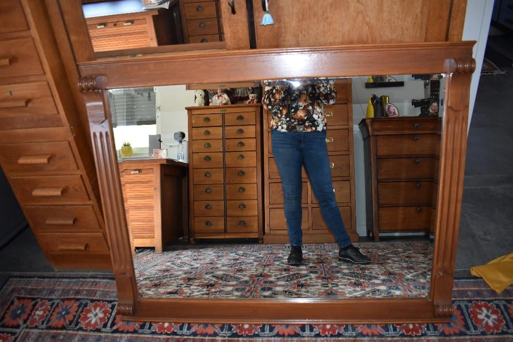 massief eiken spiegel handgemaakt 126 cm breed en 99 cm hoog, Huis en Inrichting, Ophalen, 125 cm of meer, Zo goed als nieuw, Minder dan 100 cm
