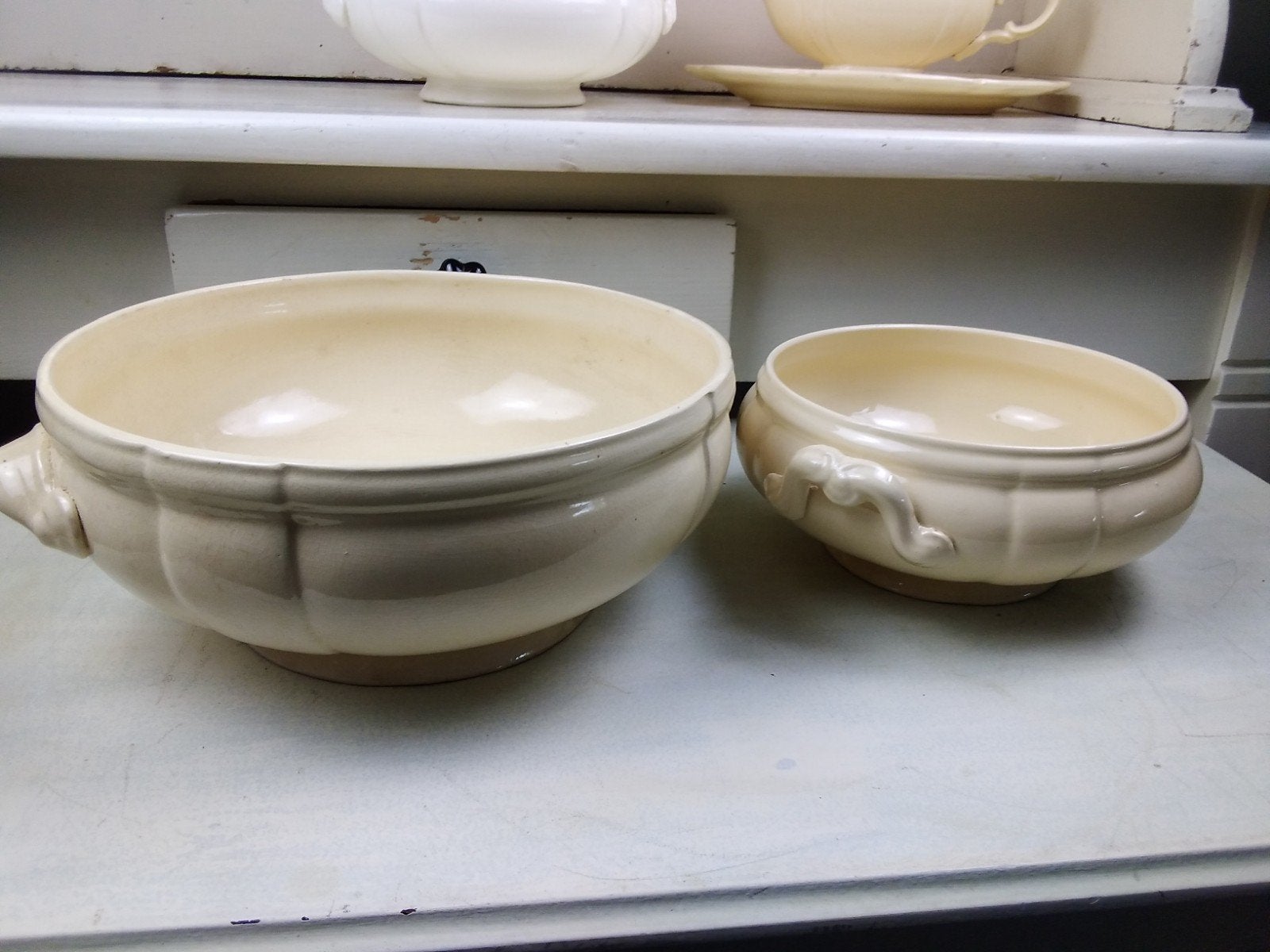 Set van 2 antieke Franse aardewerken schalen, Ophalen of Verzenden