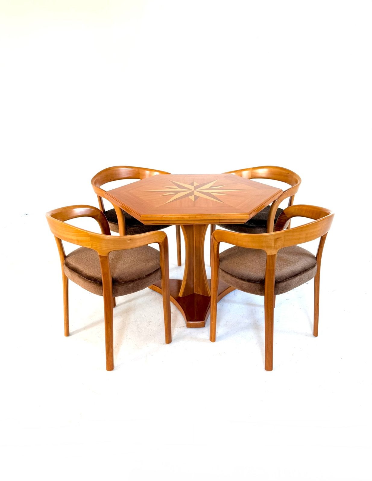 Vintage 6-hoekige teakhouten eettafel, jaren ‘70, Huis en Inrichting, Teakhout, Gebruikt, 50 tot 100 cm, Vintage retro buisframe design rotan webbing papercord deens