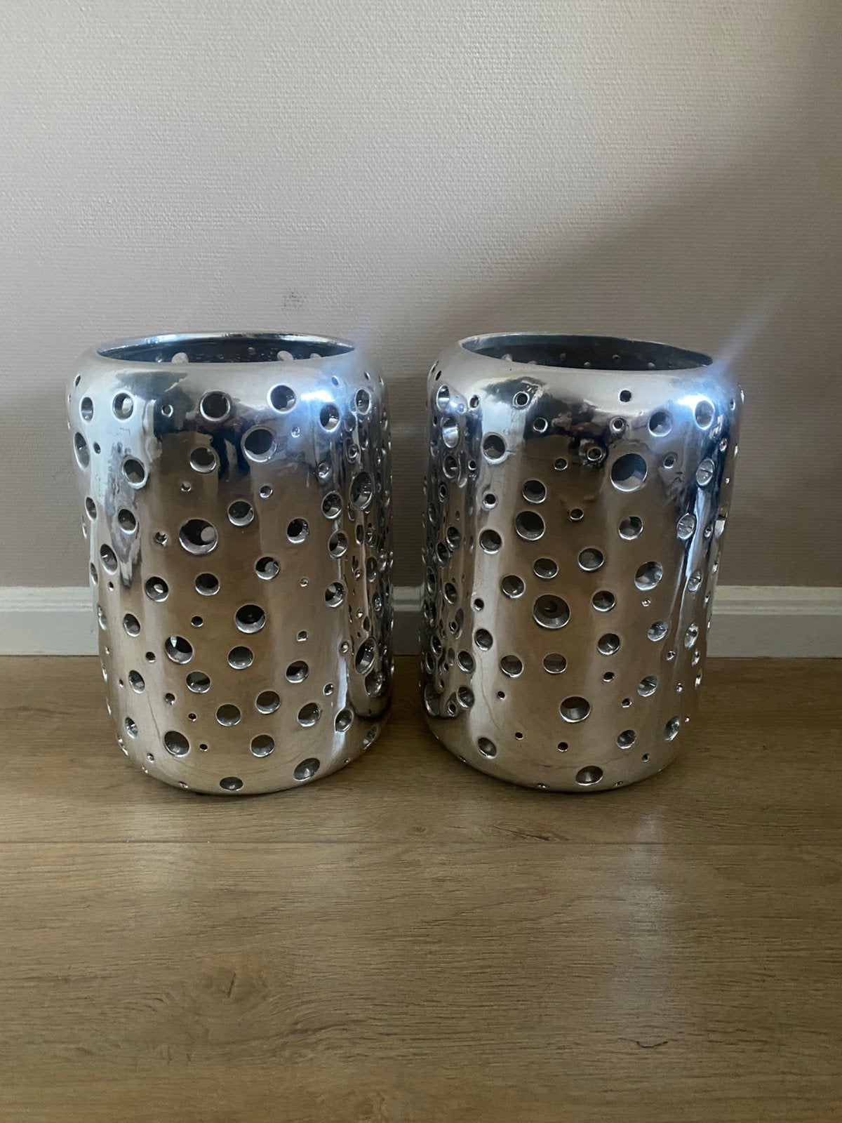 2 grote windlichten zilver, Huis en Inrichting, Windlicht, Gebruikt, Ophalen of Verzenden, Steen/keramiek