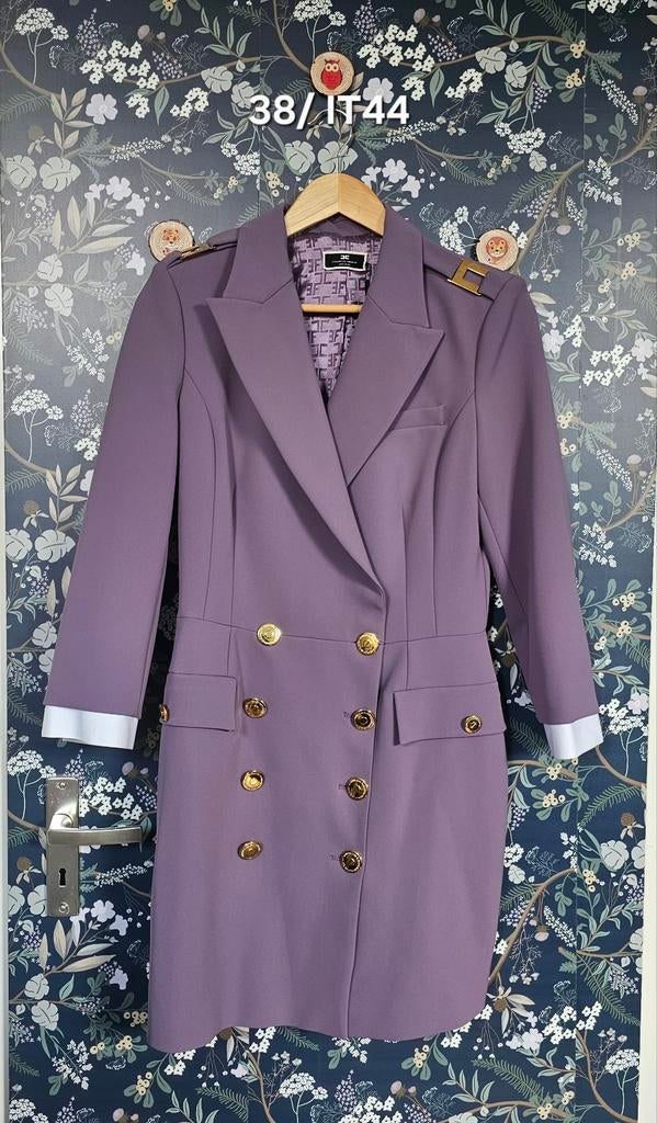Elisabetta Franchi jurk lila met gouden knopen, Maat 38/40 (M), Paars, Nieuw, Ophalen of Verzenden
