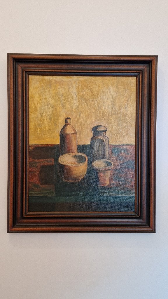 Schilderij stilleven, Antiek en Kunst, Ophalen, Doek, Bijzondere lijst, Overige technieken