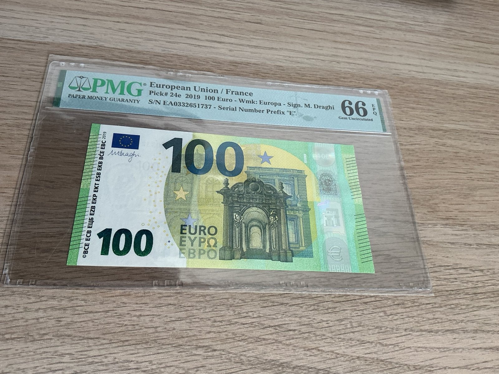 100 Euro Bankbiljet Draghi PMG 66, Postzegels en Munten, Bankbiljetten | Europa | Eurobiljetten, Ophalen of Verzenden, Frankrijk
