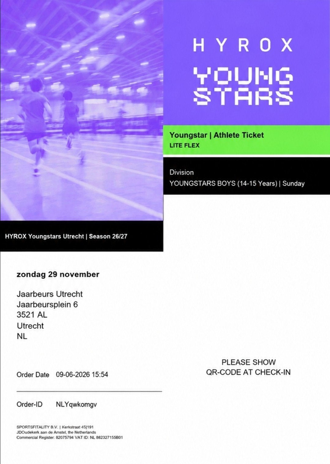 YOUNGSTAR Hyrox kaart voor 29 November, Eén persoon