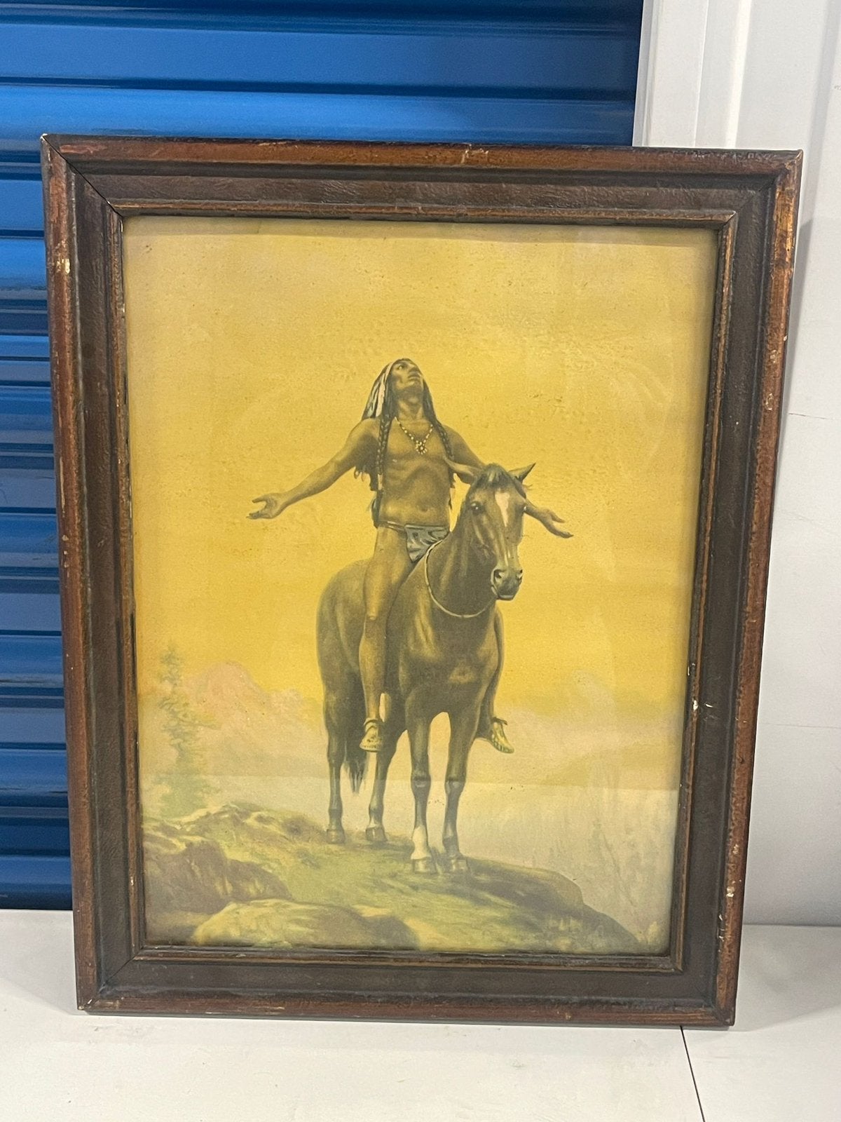 Schilderij van indiaan op paard, Ophalen of Verzenden