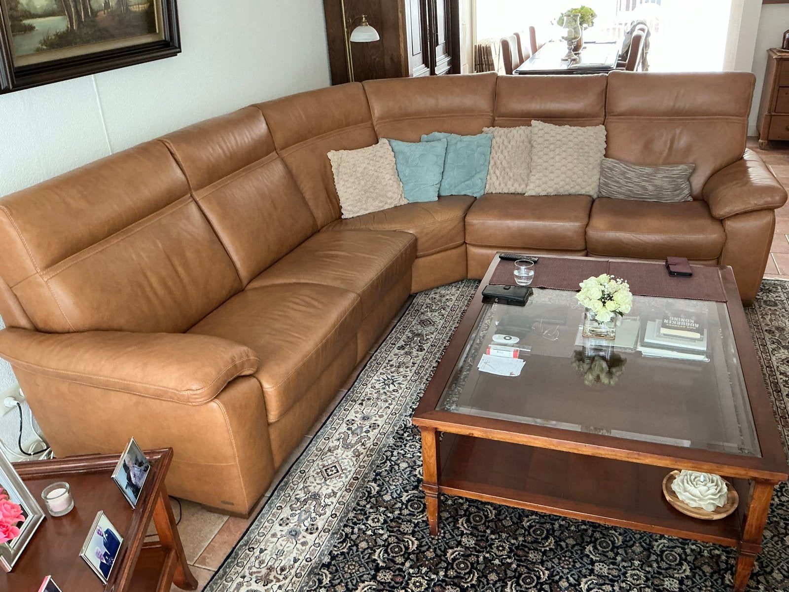 Lederen Hoekbank met Elektrisch Relaxgedeelte - 280x260cm, Ophalen, 250 tot 300 cm, Gebruikt, 100 tot 125 cm