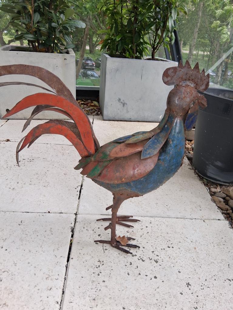 Leuke Haan - Metalen Tuinbeeld, Tuin en Terras, Tuinbeelden, Ophalen of Verzenden, Gebruikt, Metaal, Dierenbeeld