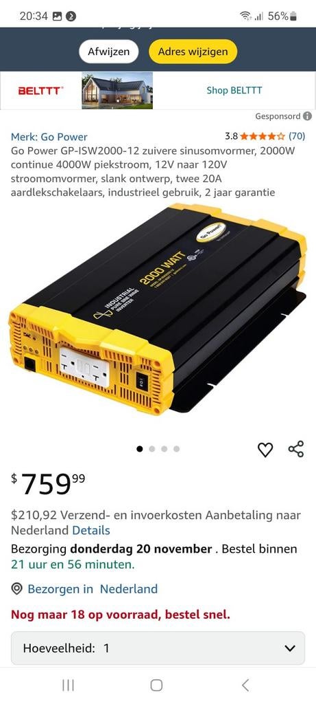 Ongebruikt industrial omvormer 12v -120v (zuiver sinus)zonde, Ophalen of Verzenden, Nieuw
