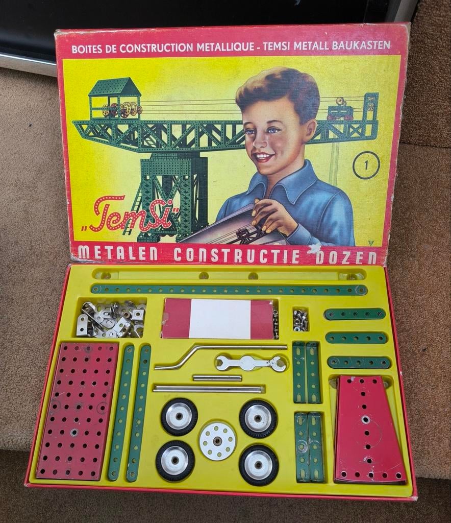 Vintage Temsi Metalen Constructie Doos, Ophalen of Verzenden, Gebruikt, Complete set