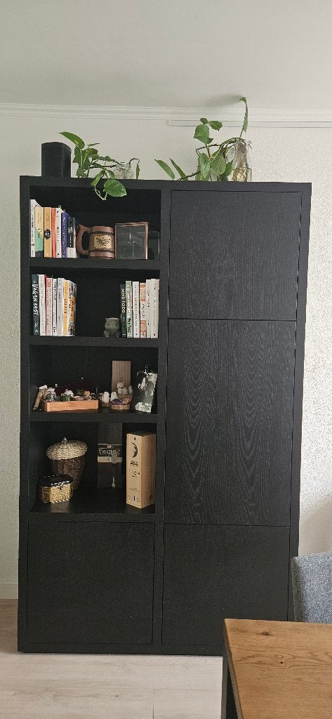 Goossens Barcelona opbergkast, uitvoering zwart eiken, Ophalen, Met deur(en), 100 tot 150 cm, 200 cm of meer