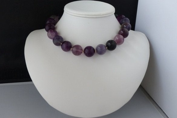 FLUORIET 18 mm ketting/oorhanger-set, Sieraden, Tassen en Uiterlijk, Kettingen, Verzenden, Paars, Nieuw, Steen of Mineraal