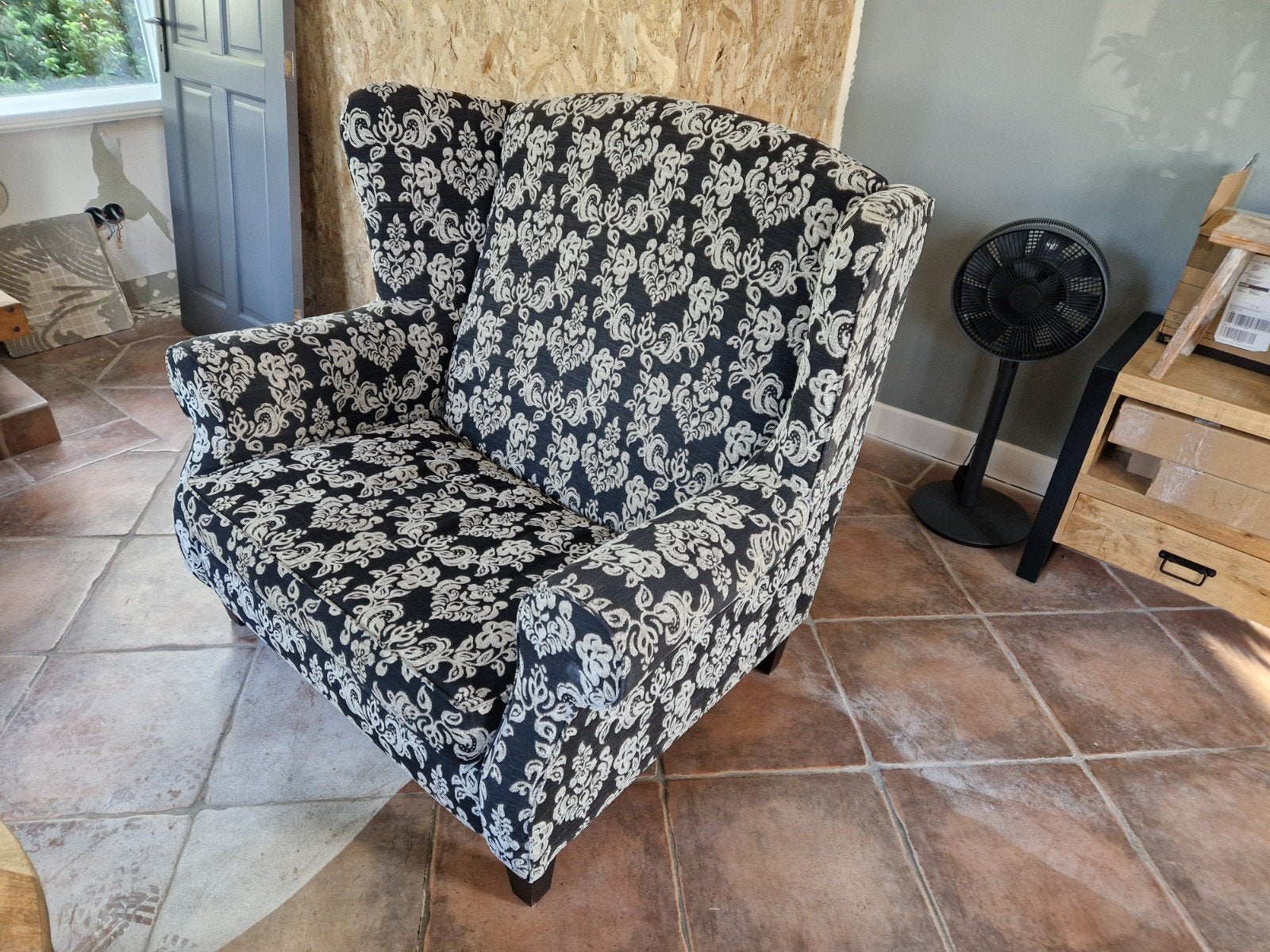 Loveseat met zwart-wit bloemmotief, Ophalen, Klassiek, Bloemmotief, Gebruikt, 75 tot 100 cm