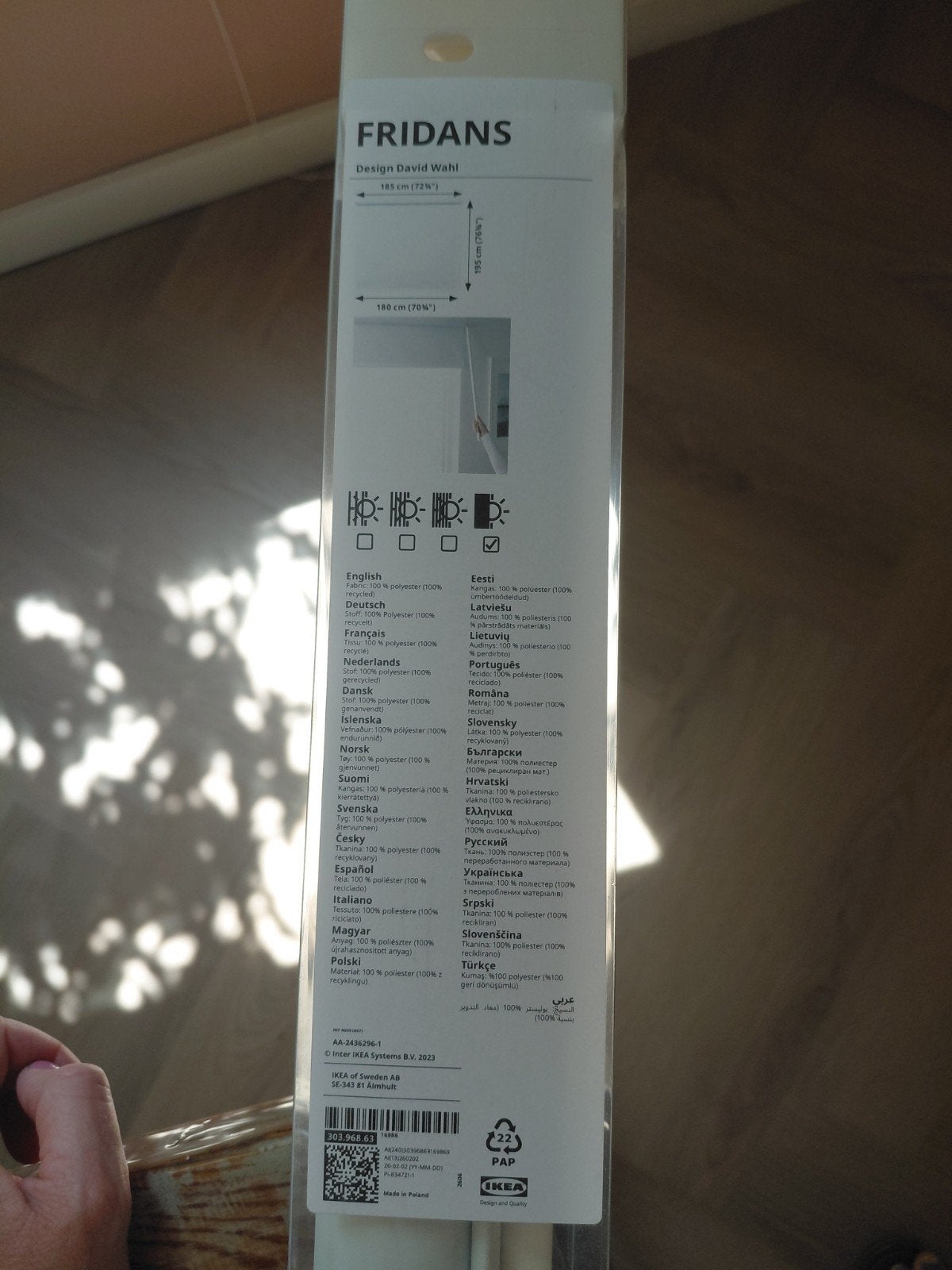 IKEA FRIDANS Verduisterend rolgordijn wit 180x195 cm, Ophalen, Nieuw, Wit