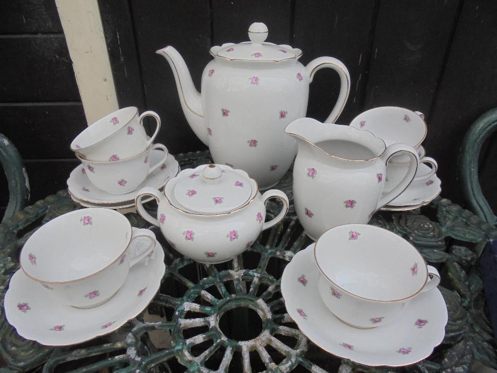 6 pers. Koffie- / Dinerservies JSV Bavaria Elly roze roosjes, Ophalen of Verzenden