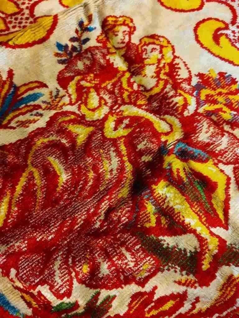 Retro chique velvet grandfoulard rood geel 240/205, Rood, Gebruikt, Djt@dejuistetoon.eu, Ophalen of Verzenden