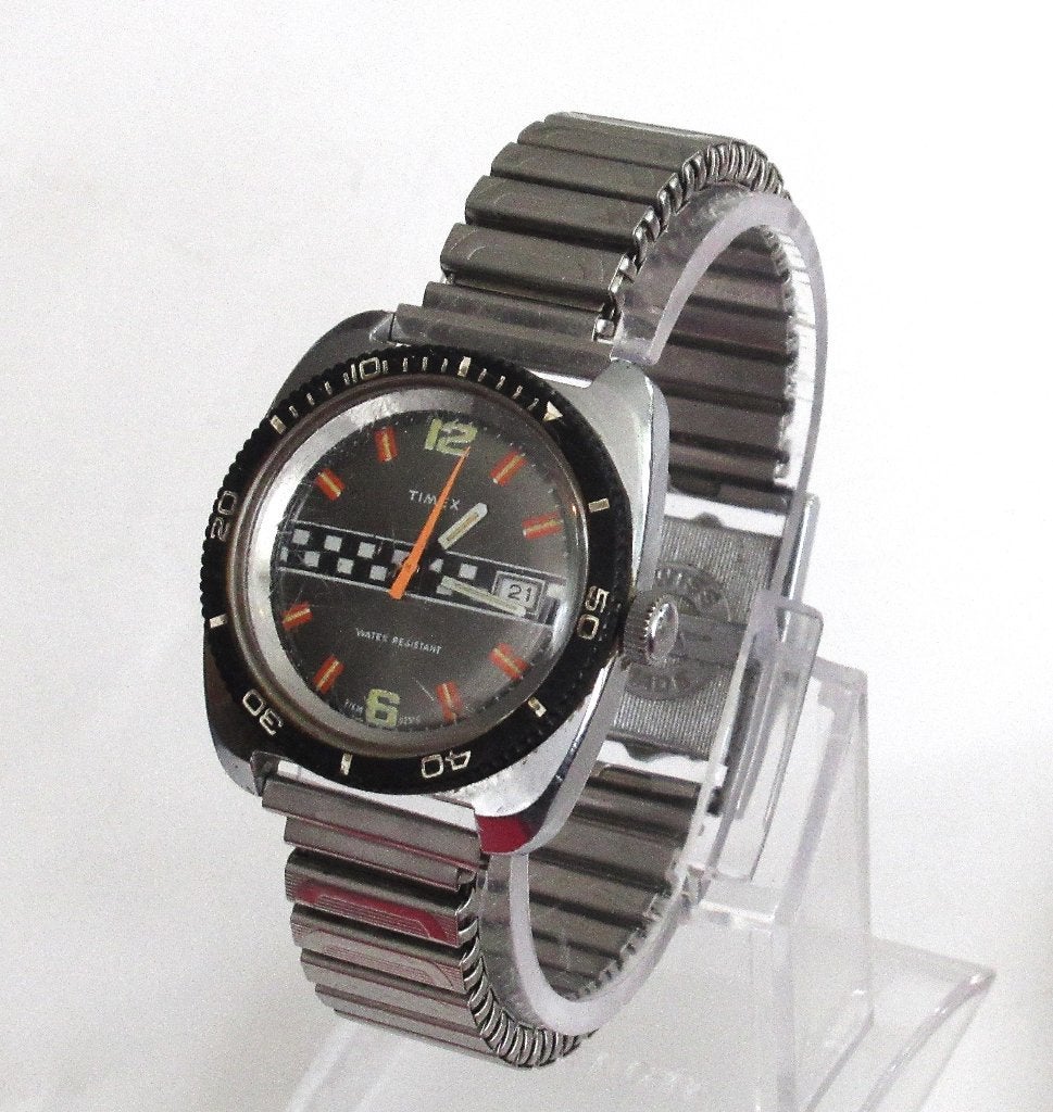 Vintage Timex Rally Marlin RacingF1 horloge met SOS talisman, Ophalen of Verzenden, Staal, Overige merken, 1960 of later