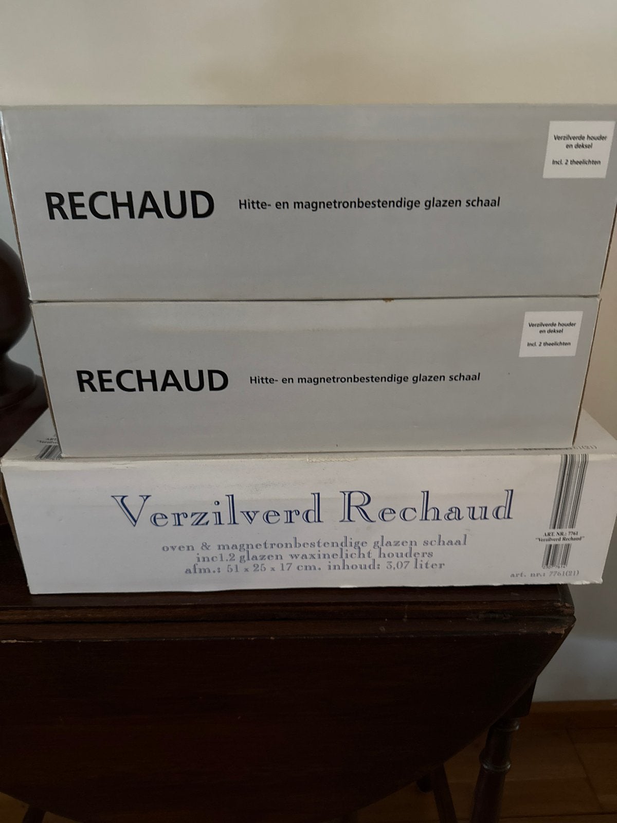 Verzilverd Rechaud met hittebestendige glazen schaal, Ophalen, Overige typen, Metaal, Nieuw
