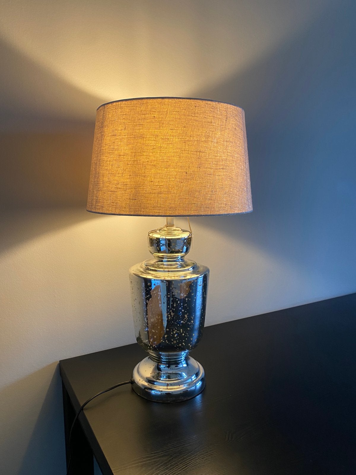 Riviera Maison zilver glas tafellamp met kap, Ophalen, Riviera Maison, Met kap, E27 (groot)