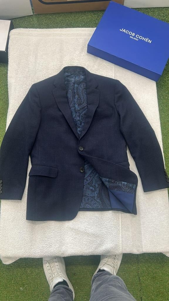 Etro Colbert Blazer Jas Knit Wool Slik - 52, Kleding | Heren, Kostuums en Colberts, Blauw, ., Ophalen of Verzenden, Zo goed als nieuw