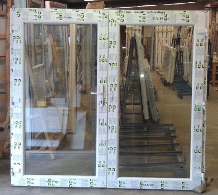 Dubbele deur kunststof b200 x h215 cm wit RAL 9016, Niet ingevuld, 120 cm of meer, Niet ingevuld, Nieuw