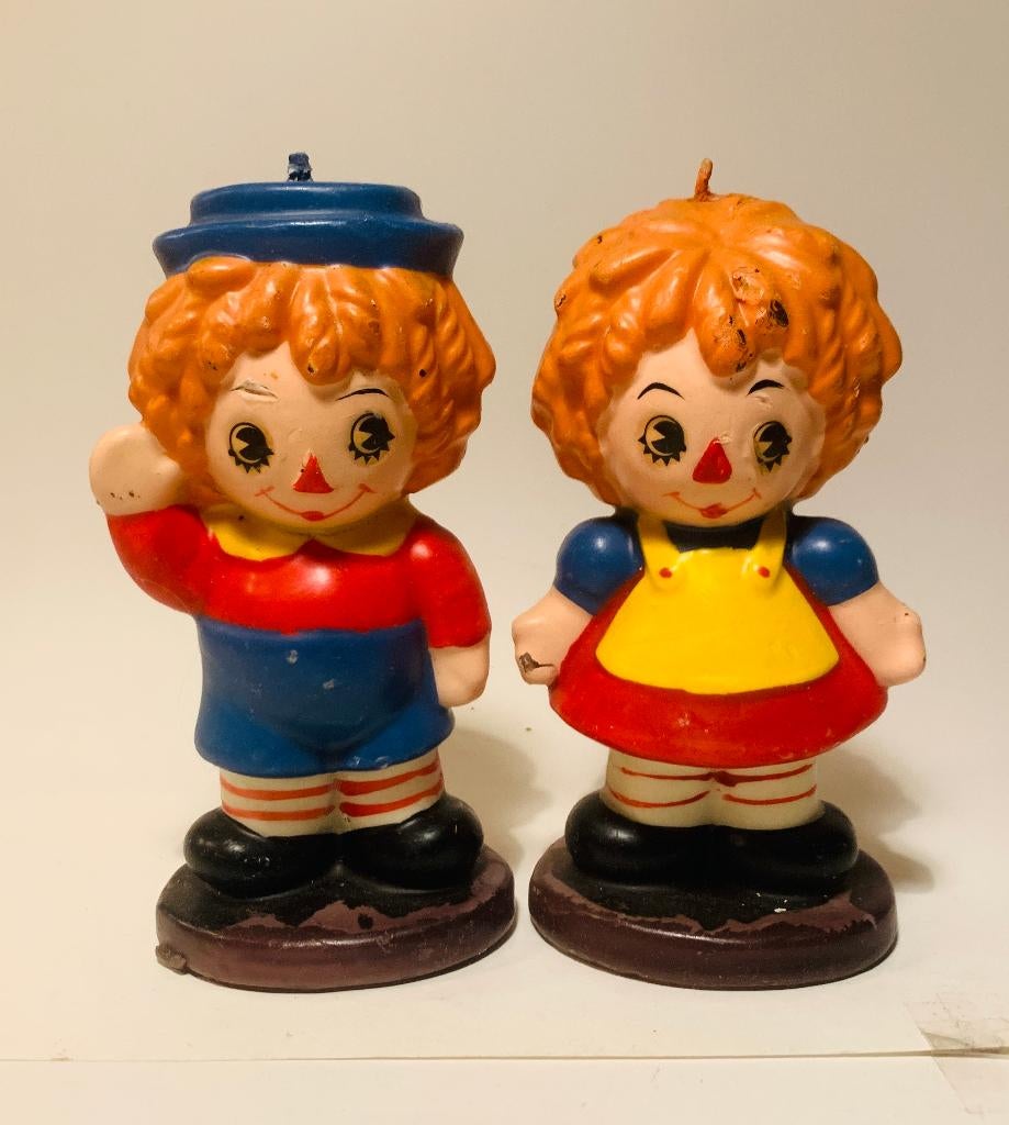 Vintage Raggedy Ann & Andy Kaarsen Set 15cm, Ophalen of Verzenden, Nieuw, Overige materialen, Minder dan 25 cm