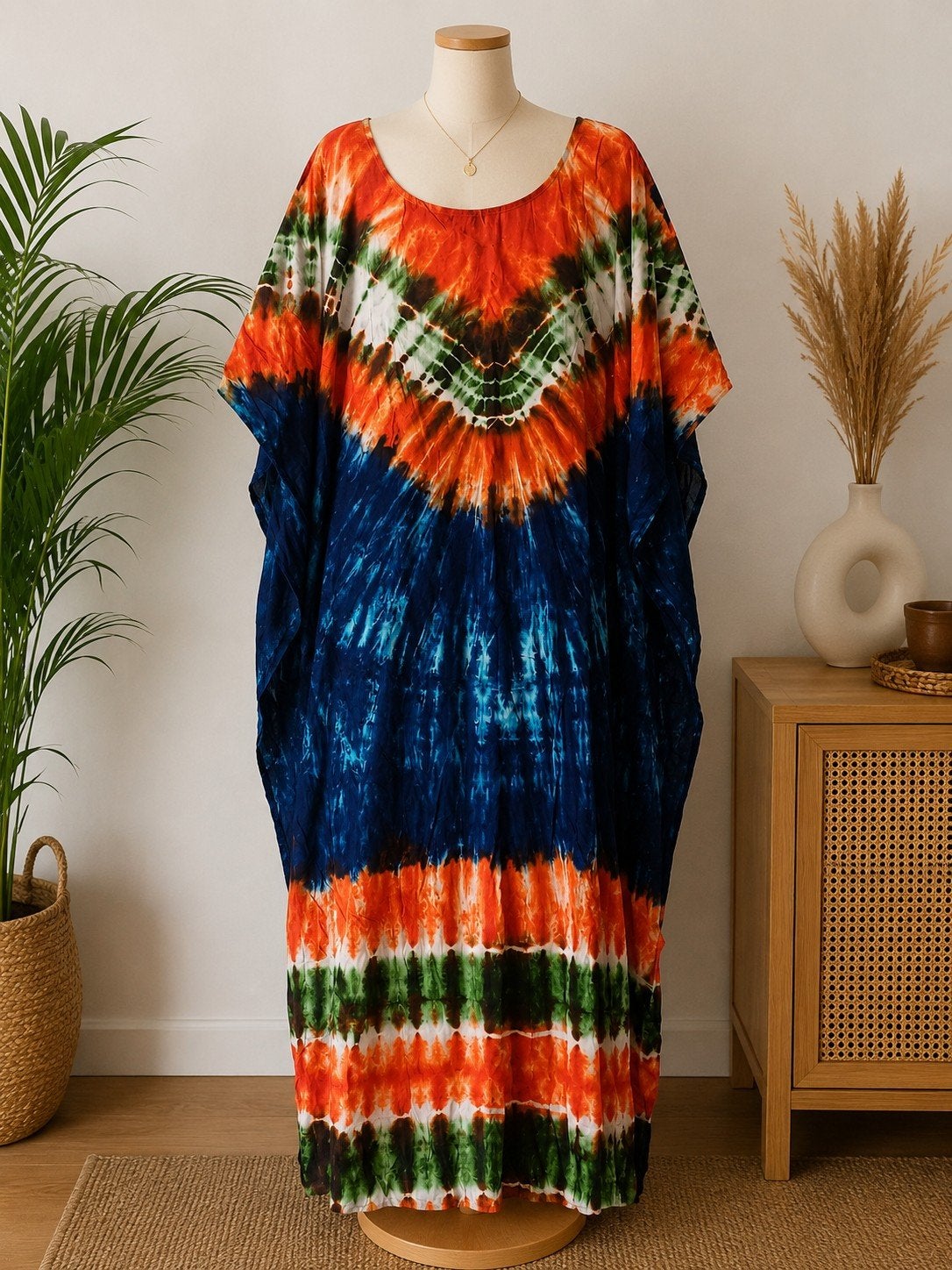 Tie-dye Kaftan Jurk - Comfortabel en Kleurrijk, Meerkleurig, Maat 46/48 (XL) of groter, Ophalen of Verzenden, Onder de knie