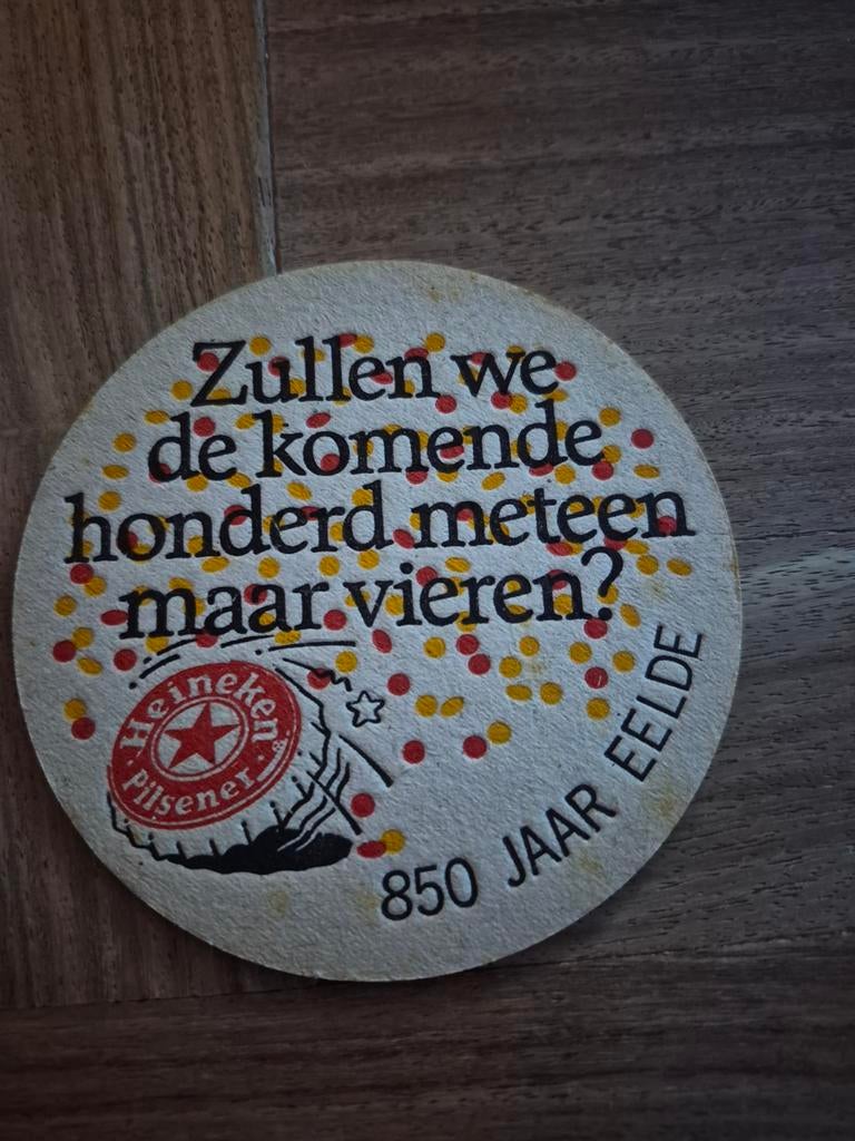 Heineken bierviltje - 850 jaar Eelde, Verzamelen, Ophalen of Verzenden, Gebruikt, Viltje(s), Heineken