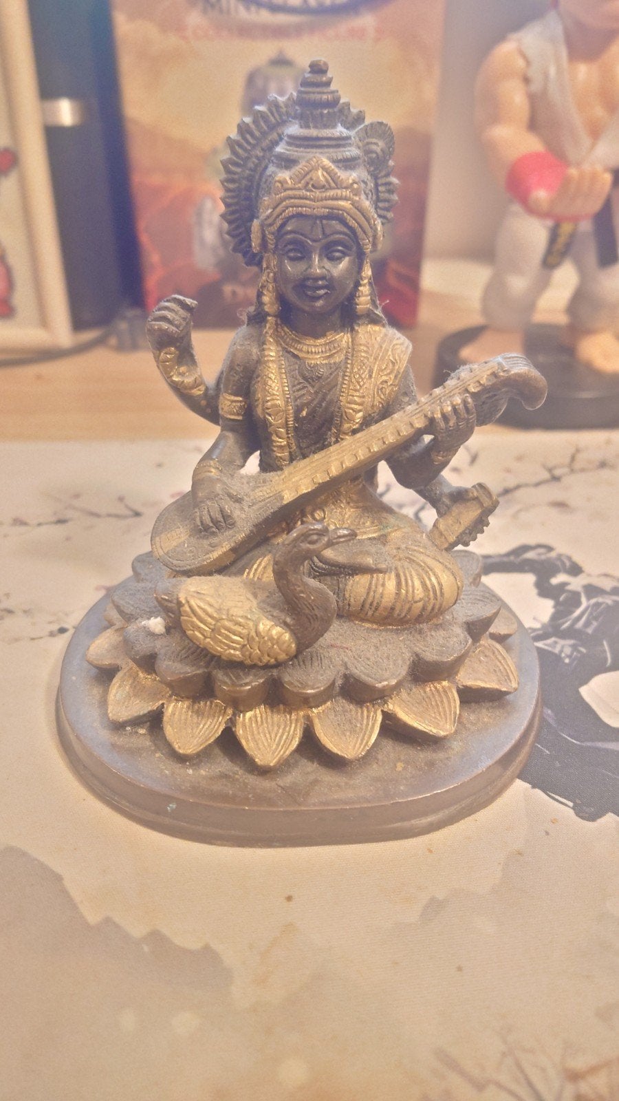 Saraswati Beeldje - Brons met Oude Accenten, Ophalen