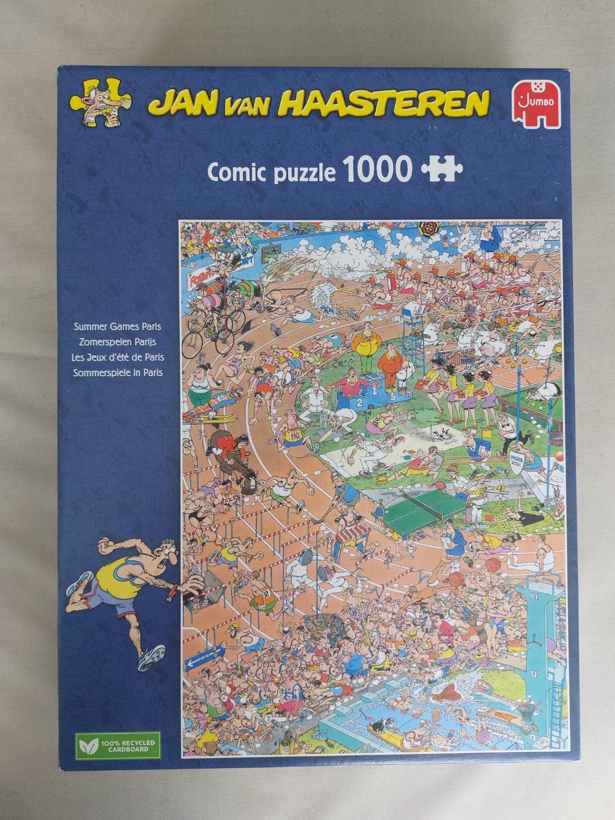 Jan van Haasteren puzzel 1000st, Zomerspelen Parijs, Ophalen of Verzenden, 500 t/m 1500 stukjes, Gebruikt, Legpuzzel