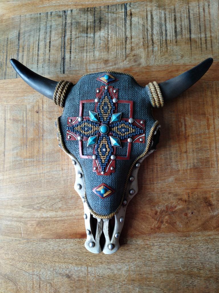 Gedecoreerde Stierenschedel - Southwestern / Boho Stijl, Meerkleurig, Overige materialen, Boho, Ophalen of Verzenden