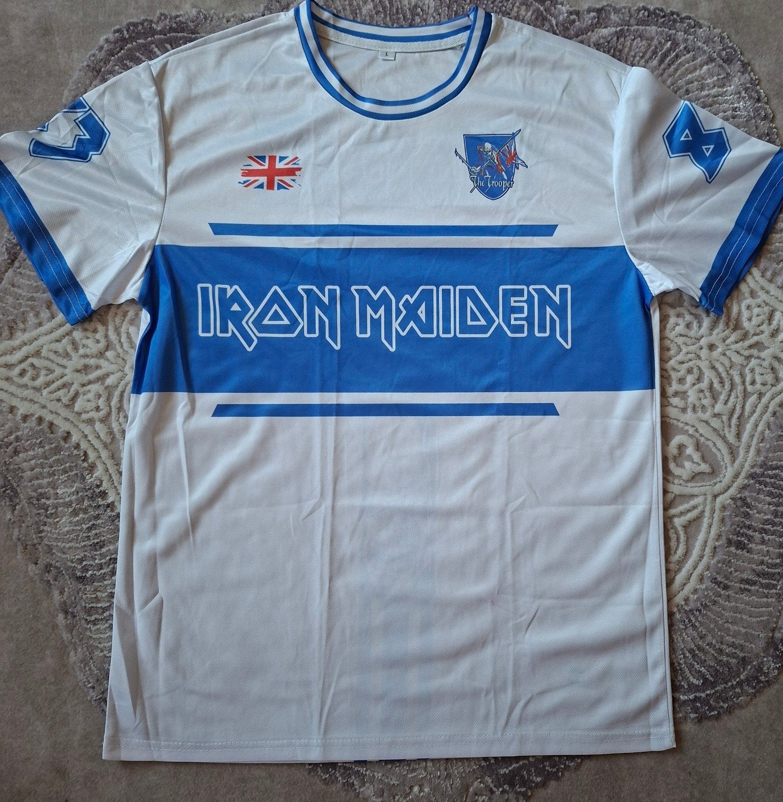 Iron Maiden Eddie '83 voetbal T-shirt - Maat L, Kleding | Heren, Maat 52/54 (L), Wit, Nieuw, Ophalen of Verzenden