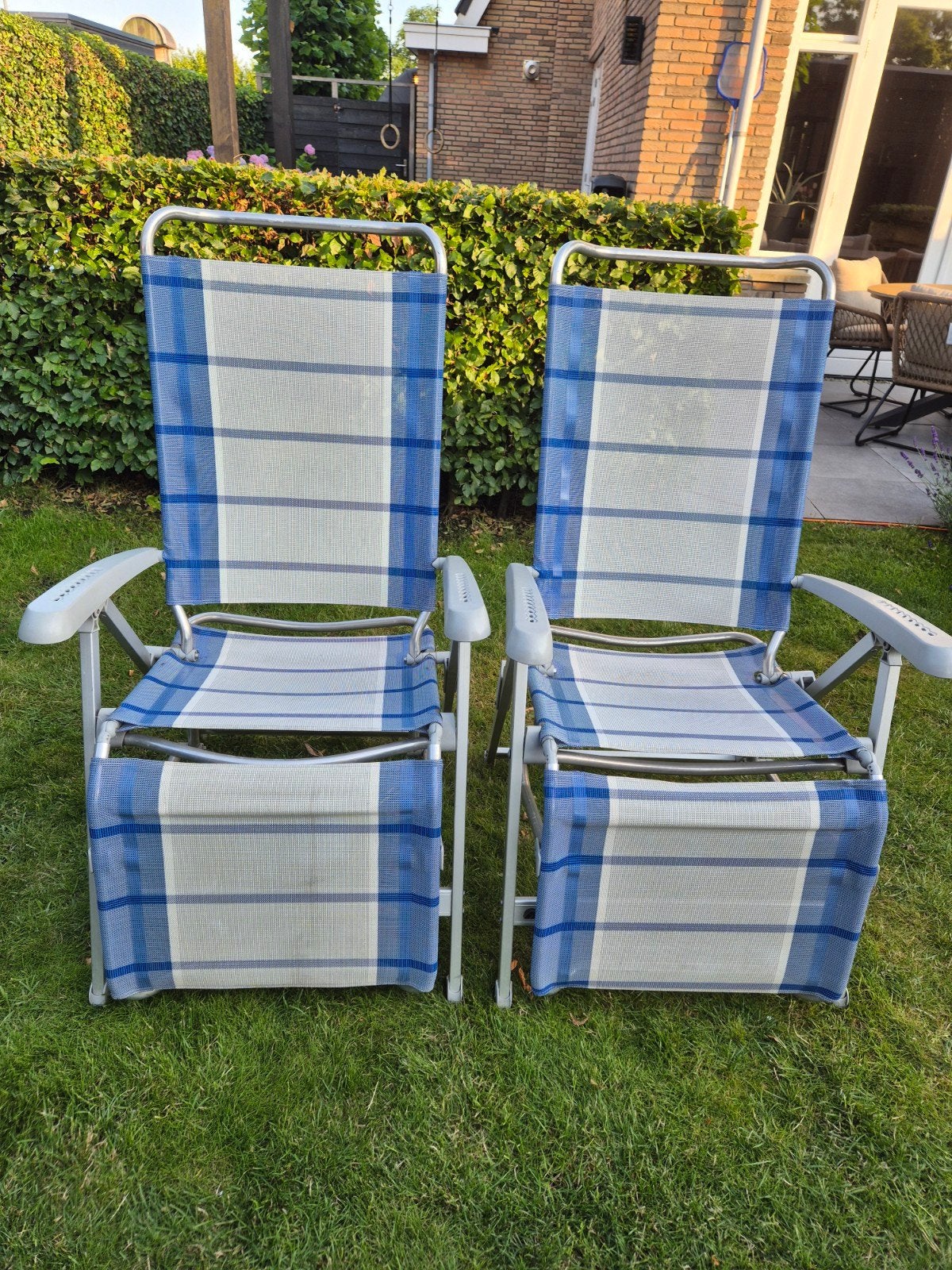 2 Dukdalf campingstoelen met voetensteun, Ophalen, Zo goed als nieuw, Campingstoel