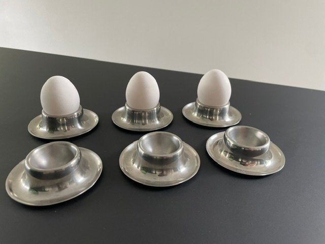 Set van 6 vintage RVS INOX eierdopjes  minimalistisch design, Ophalen of Verzenden, Overige materialen, Overige stijlen, Overige typen