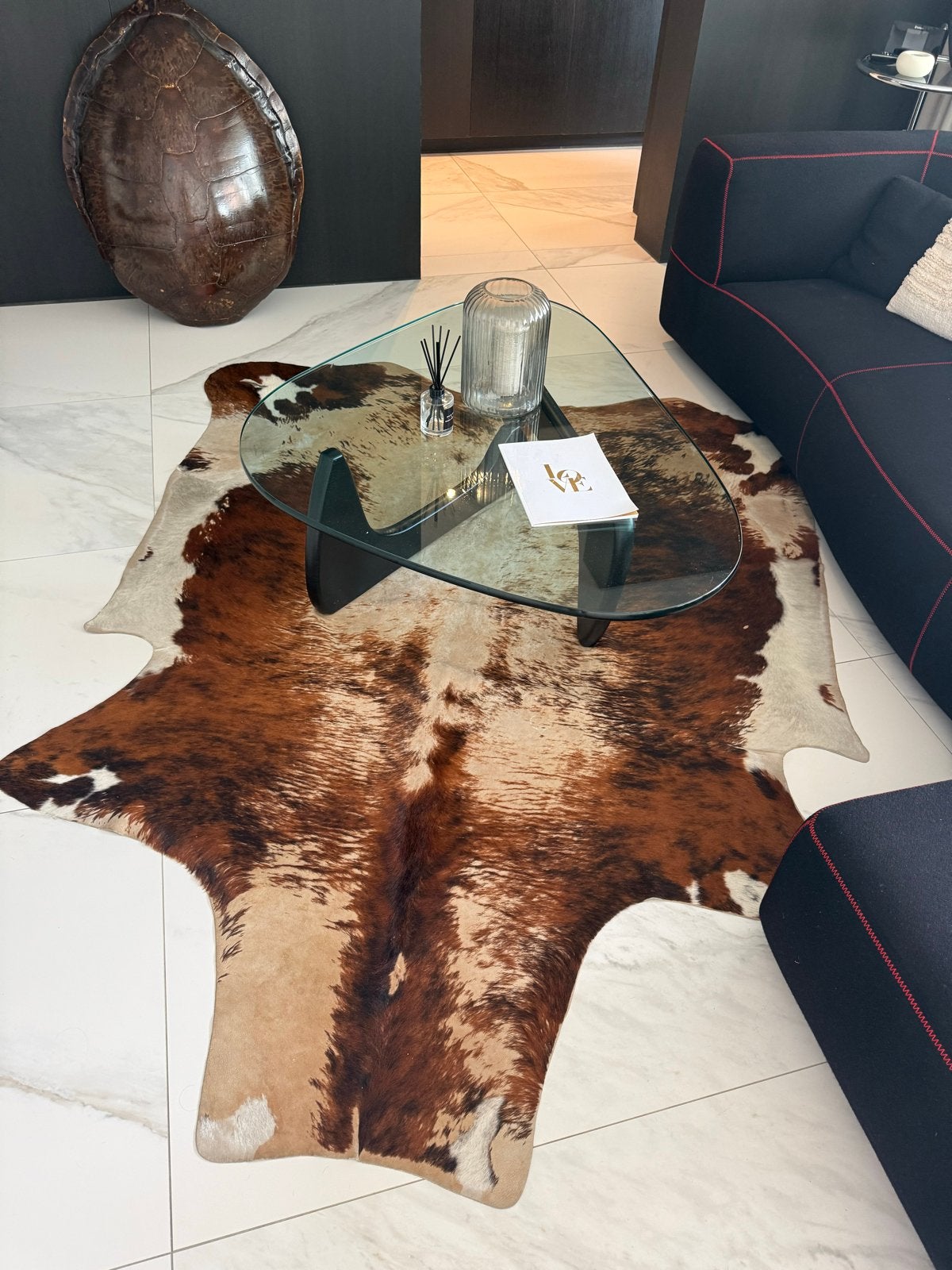 Koeienhuid vloerkleed - Bruin/wit gevlekt, Huis en Inrichting, Bruin, 150 tot 200 cm, Ophalen of Verzenden, Zo goed als nieuw