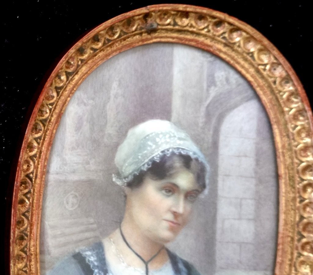 ==c a 1900==MINIATUURPORTRET==gesigneerd==, Ophalen of Verzenden