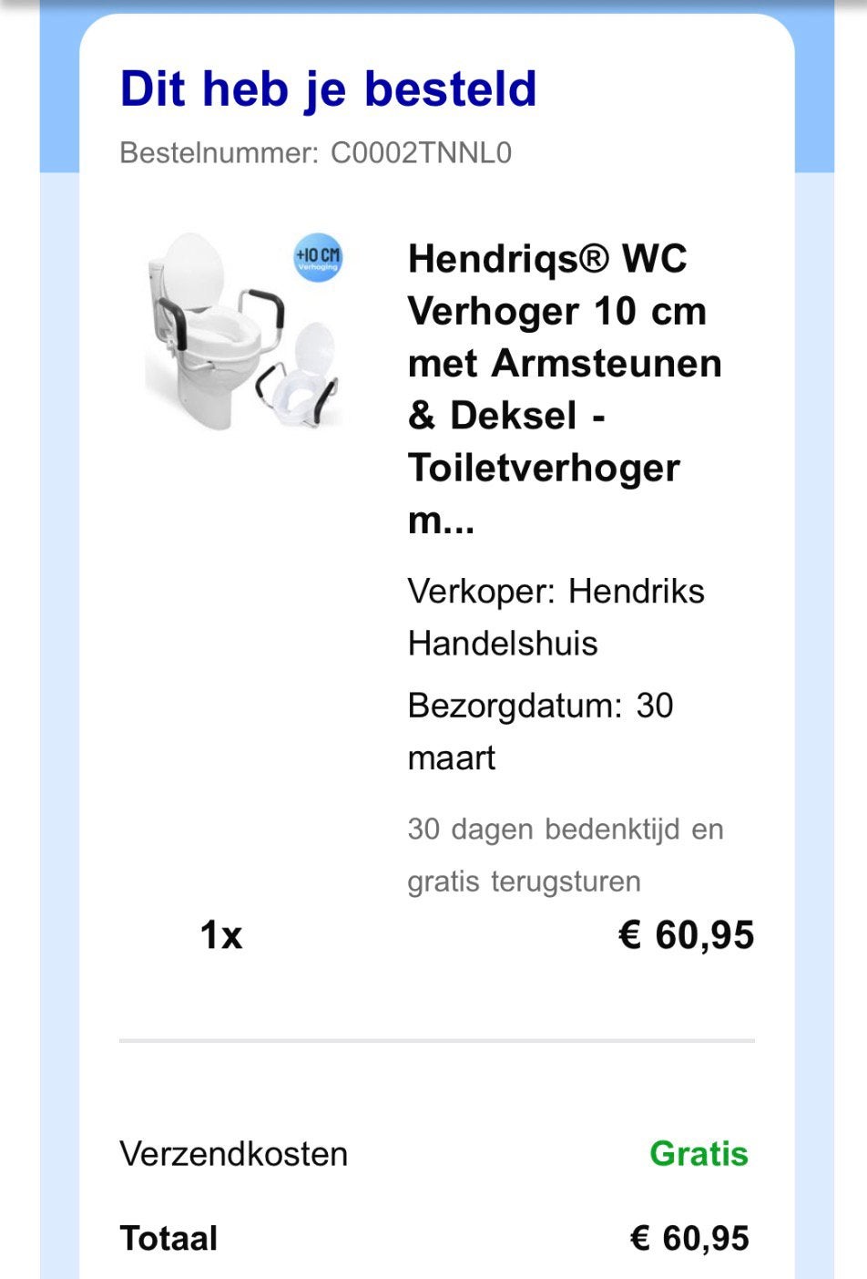 Wc verhoger met armsteunen, nieuw, Eén persoon, Cadeaubon