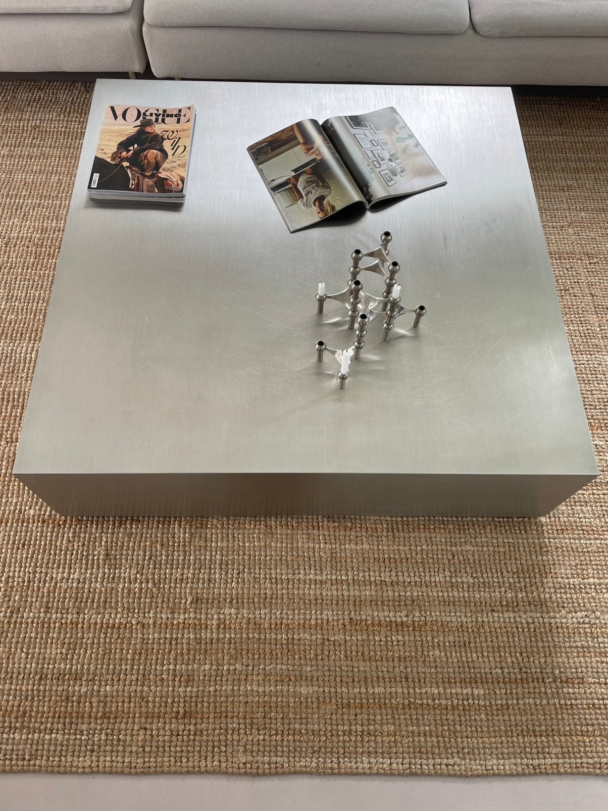 Vintage RVS blok tafel, Ophalen, Zo goed als nieuw, Rechthoekig, 50 tot 100 cm