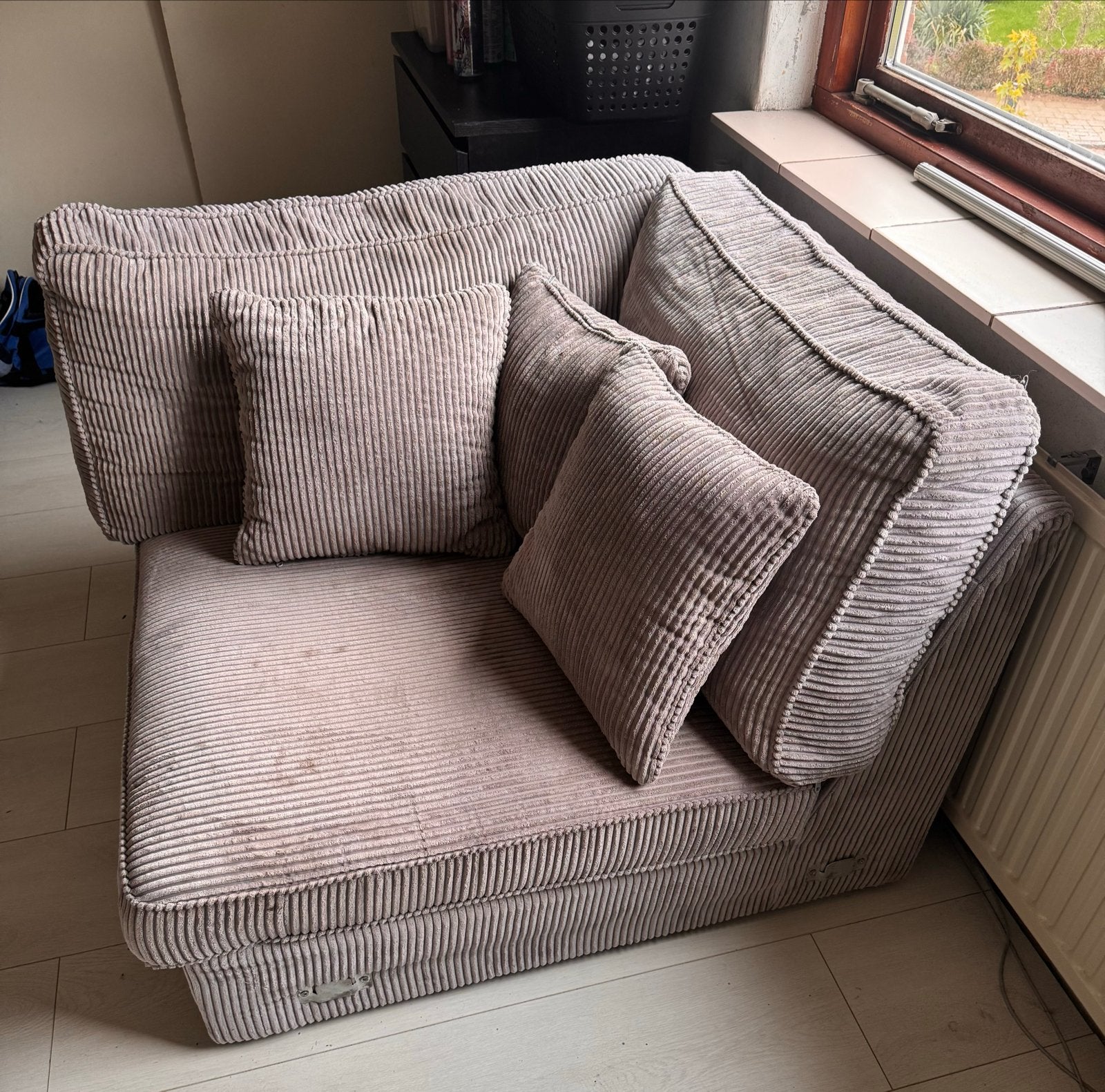 Comfortabele ribstof fauteuil - Hoekelement., Ophalen, Gebruikt, Eenpersoons, 75 tot 100 cm