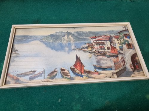 schilderij prent arno lemke boten bergen vintage, Ophalen of Verzenden, 'T Olde Gre-j, Info@toldegrej.nl, Endepoelstraat 20f Didam
