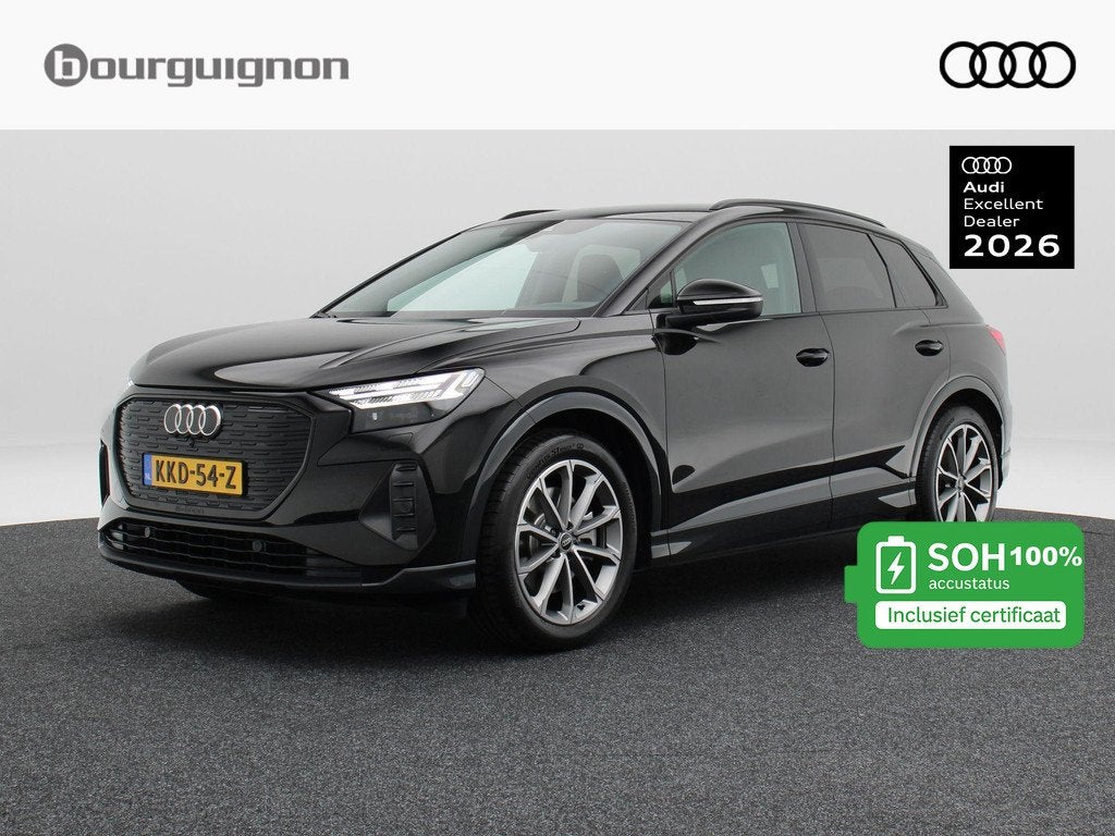 Audi Q4 e-tron 40 S Edition 63 kWh 204 Pk | Trekhaak | Stoel, Auto's, Audi, Automaat, Gebruikt, Zwart, Leder en Stof