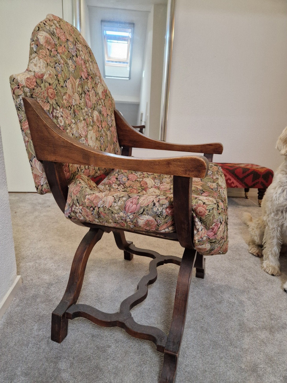 Vintage fauteuil met bloemenprint, Antiek en Kunst, Ophalen