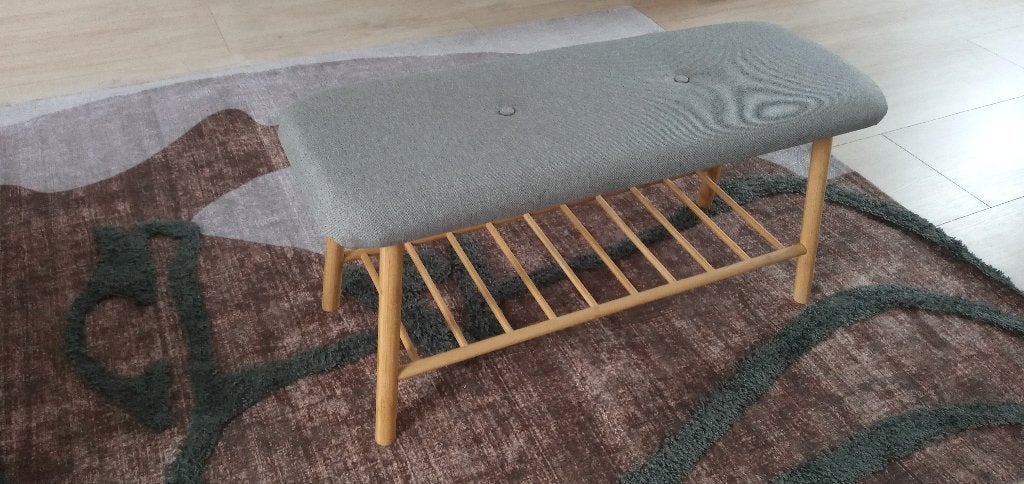 Halbankje bamboe grijze zitting br 90 x hoog 45 x diep 34 cm, Huis en Inrichting, Banken | Voetenbanken en Poefen, Ophalen, Minder dan 50 cm