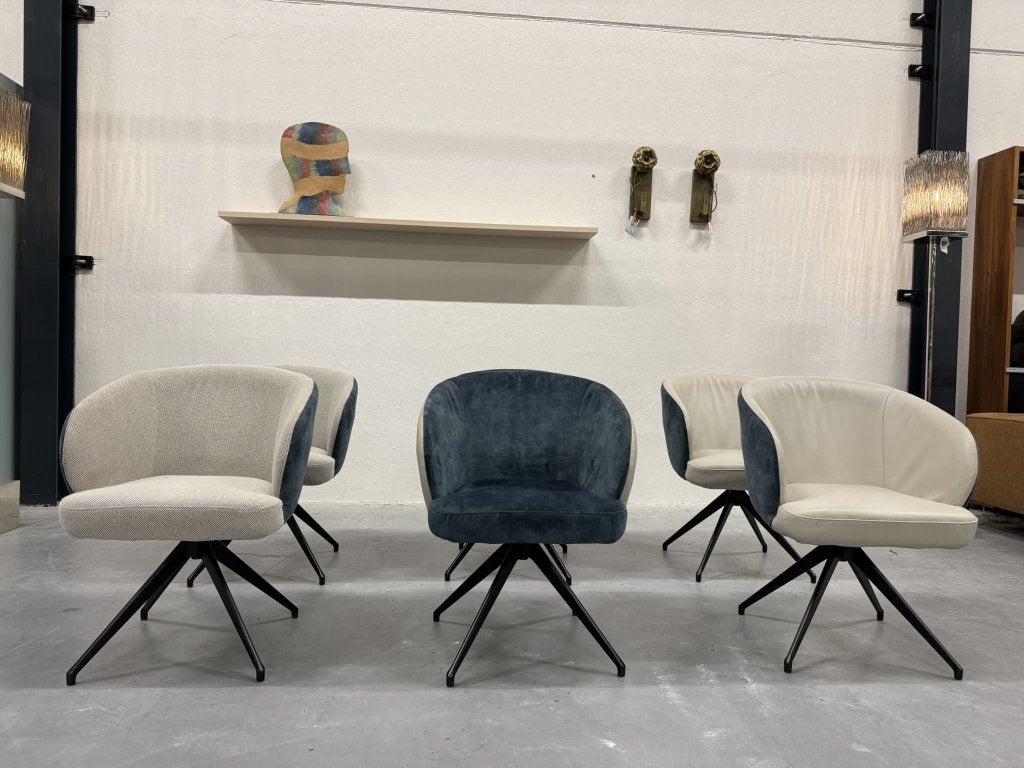 6 Showmodel HE Design Tula Eetkamerstoelen stoel, Leolux Montis JORI Rolf Benz Pode Gelderland, Blauw, HE Design, Ophalen of Verzenden