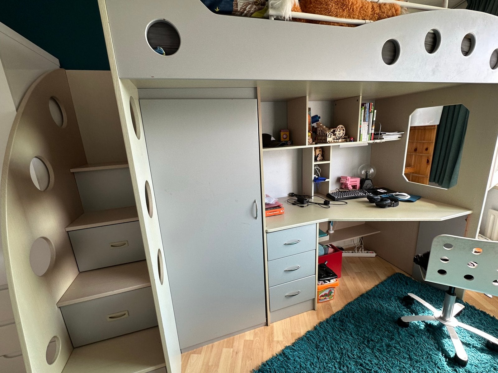Hoogslaper met bureau en kast - Ideaal voor kleine kamers, Ophalen, Gebruikt, Eenpersoons, 200 cm