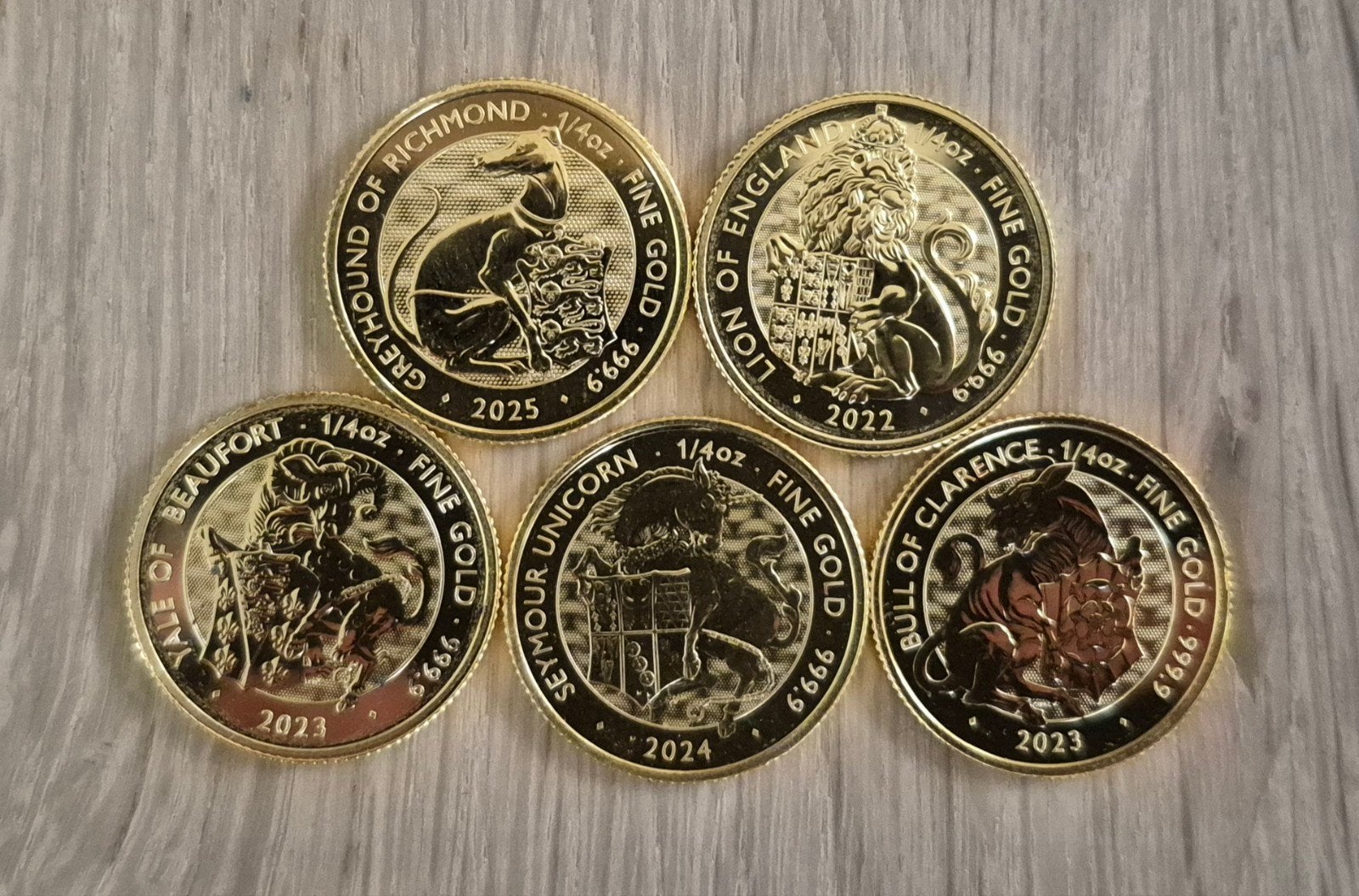 1/4 oz gouden munten Tudor Beasts diverse jaren, Ophalen of Verzenden, Goud