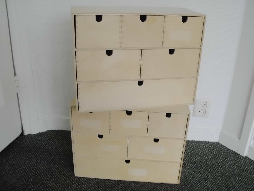 2 x IKEA MOPPE mini ladekasten Made In Poland triplex retro!, Huis en Inrichting, Kasten | Ladekasten, Ophalen, Gebruikt, 5 laden of meer