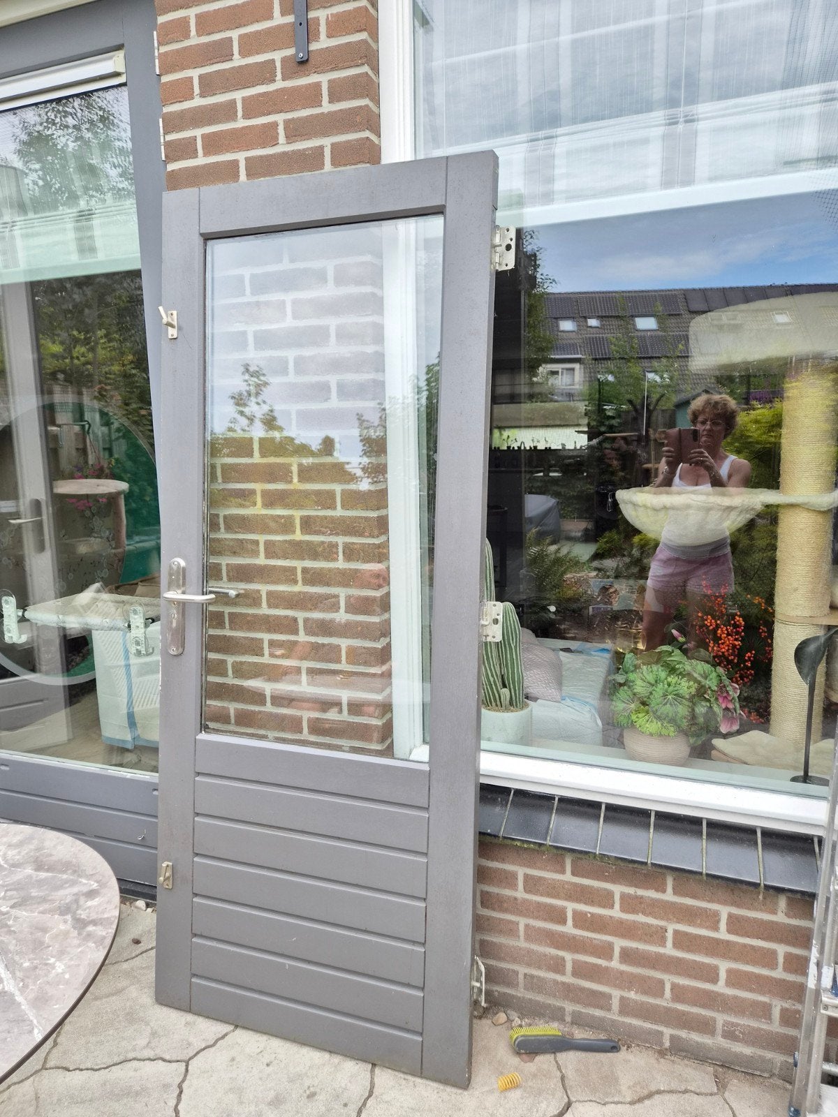 Gratis hardhouten tuindeur met glas, Ophalen, Gebruikt, 80 tot 100 cm, Buitendeur