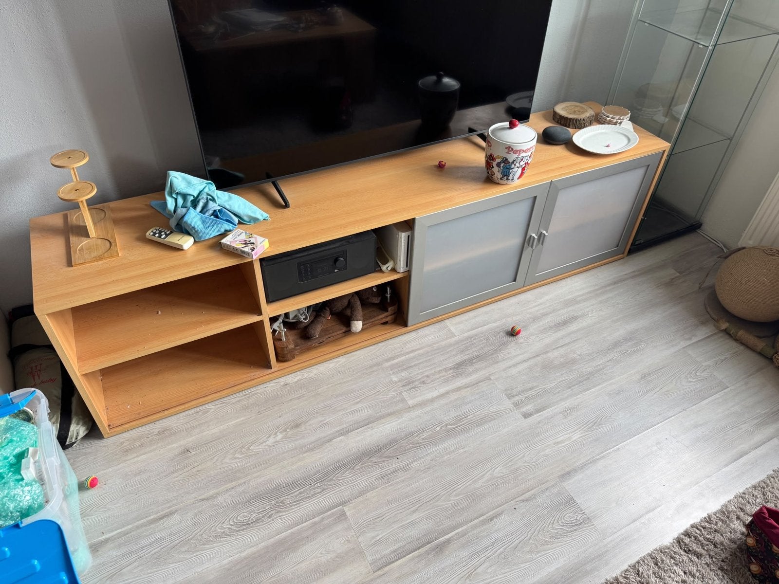 Beuken dressoir/tv-meubel met schuifdeurtjes, Ophalen, Gebruikt, 150 tot 200 cm, Minder dan 100 cm